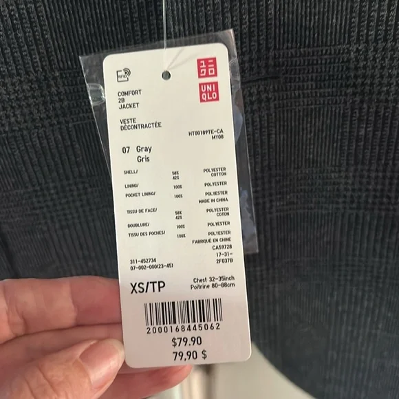 NWT Uniqlo grey comfort 2b jacket plaid xs - Picture 8 of 13